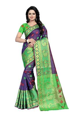 Purple woven cotton saree with blouse 1