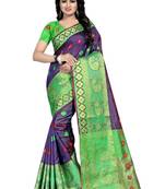 Purple woven cotton saree with blouse