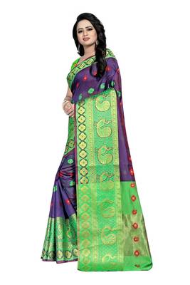 Purple woven cotton saree with blouse 2
