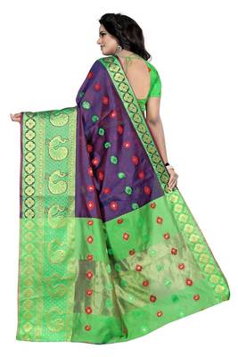 Purple woven cotton saree with blouse 3