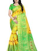 Yellow Weaving Embroidered Cotton Silk Saree With Blouse