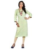 Green embroidered rayon ethnic-kurtis