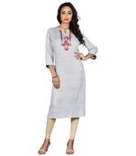 Grey embroidered rayon ethnic-kurtis