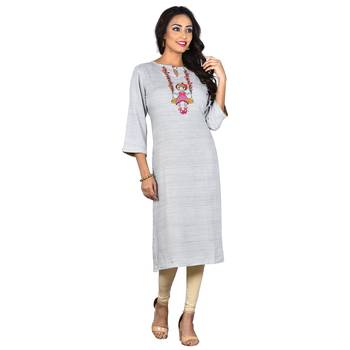 Grey embroidered rayon ethnic-kurtis 3