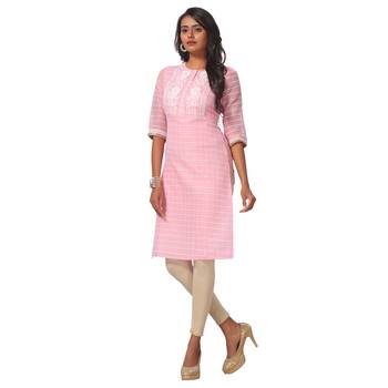 Pink printed satin ethnic-kurtis 1