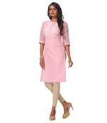 Pink printed satin ethnic-kurtis