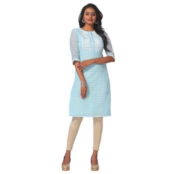 Blue printed satin ethnic-kurtis 1