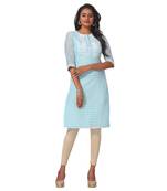 Blue printed satin ethnic-kurtis