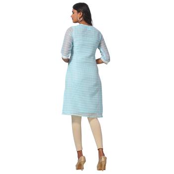 Blue printed satin ethnic-kurtis 2