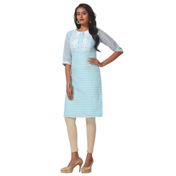 Blue printed satin ethnic-kurtis 3