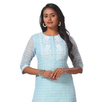 Blue printed satin ethnic-kurtis 4