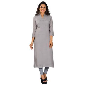Grey plain rayon ethnic-kurtis 1