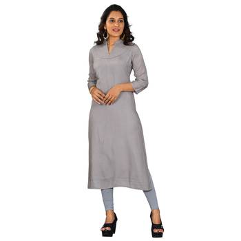 Grey plain rayon ethnic-kurtis 3