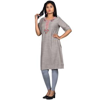 Grey embroidered rayon ethnic-kurtis 1