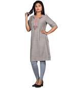 Grey embroidered rayon ethnic-kurtis