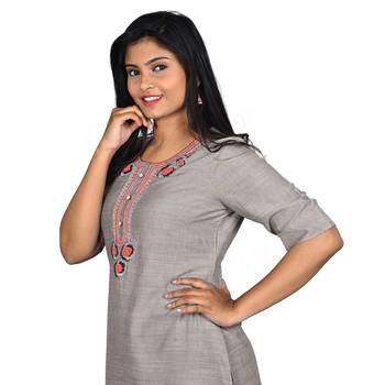 Grey embroidered rayon ethnic-kurtis 4