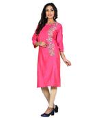 Pink embroidered silk ethnic-kurtis
