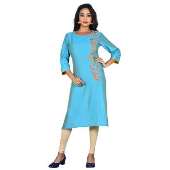 Blue embroidered silk ethnic-kurtis 1
