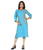 Blue embroidered silk ethnic-kurtis