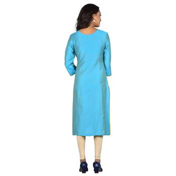 Blue embroidered silk ethnic-kurtis 2