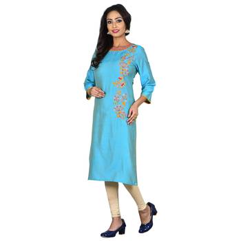Blue embroidered silk ethnic-kurtis 3