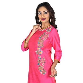 Pink embroidered silk ethnic-kurtis 4