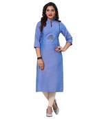 Blue embroidered rayon ethnic-kurtis