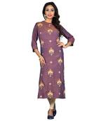 Purple embroidered rayon ethnic-kurtis
