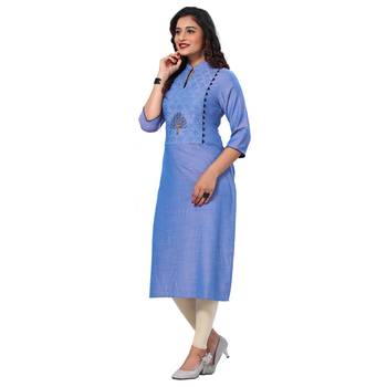 Blue embroidered rayon ethnic-kurtis 3