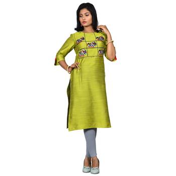 Green embroidered jacquard ethnic-kurtis 1