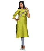 Green embroidered jacquard ethnic-kurtis
