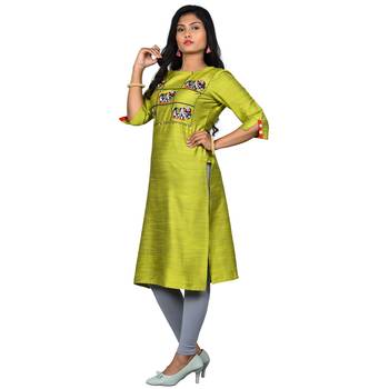 Green embroidered jacquard ethnic-kurtis 3