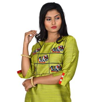 Green embroidered jacquard ethnic-kurtis 4