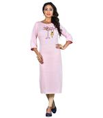 Peach embroidered rayon ethnic-kurtis