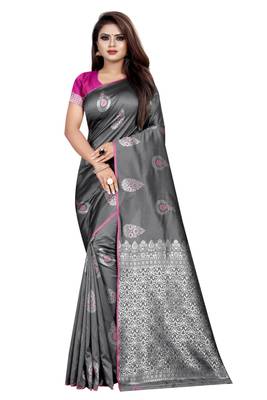 Grey printed jacquard saree with blouse 1