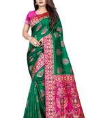 Green printed jacquard saree with blouse