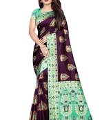 Purple printed jacquard saree with blouse