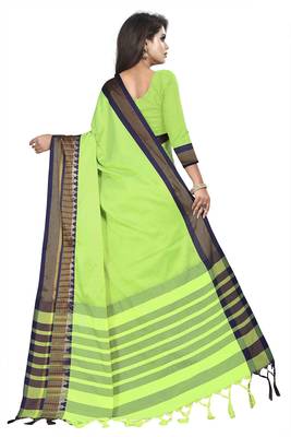 Dark parrot green plain cotton saree with blouse 3