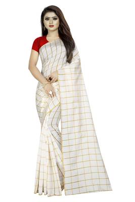 White plain cotton saree with blouse 1
