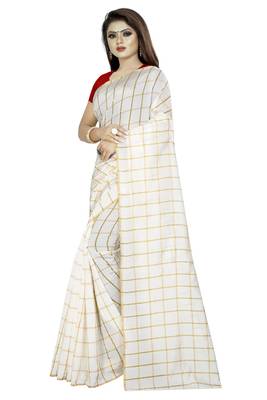 White plain cotton saree with blouse 2