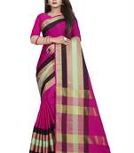 Dark pink plain cotton saree with blouse