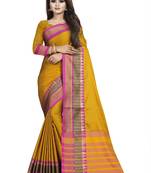 Mustard plain cotton saree with blouse