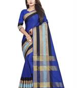Blue plain cotton saree with blouse