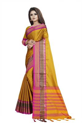 Mustard plain cotton saree with blouse 2