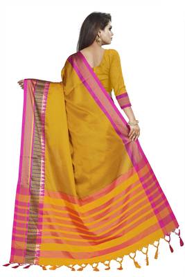 Mustard plain cotton saree with blouse 3