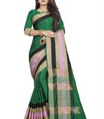 Green plain cotton saree with blouse