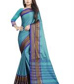 Sky blue plain cotton saree with blouse