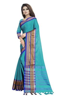 Sky blue plain cotton saree with blouse 2