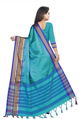 Sky blue plain cotton saree with blouse 3