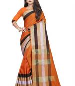 Orange plain cotton saree with blouse